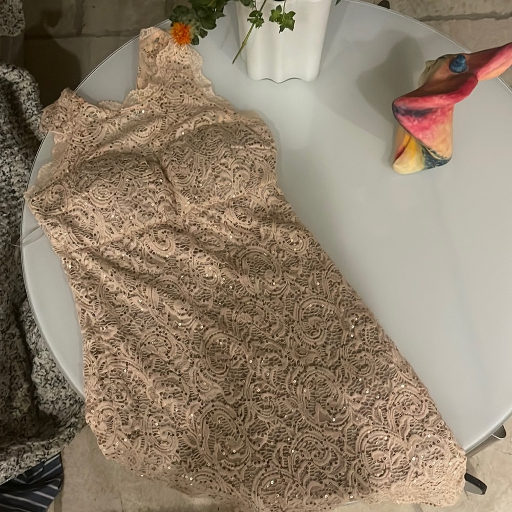 Lace sequin pink peach party dress